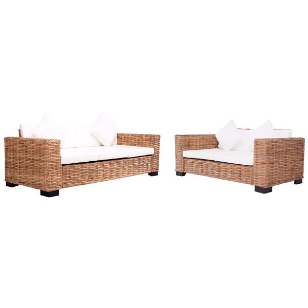 vidaXL 2-teilig Gartensofas mit Polster Natürliches Rattan, 276283