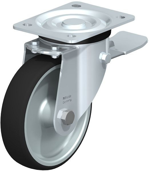 Blickle L-PATH 160G-ST Stahlblech-Lenkrolle, mittelschwere Ausführung, mit Anschraubplatte & Feststeller, Thermoplastisches Polyurethan, Grau, 852204