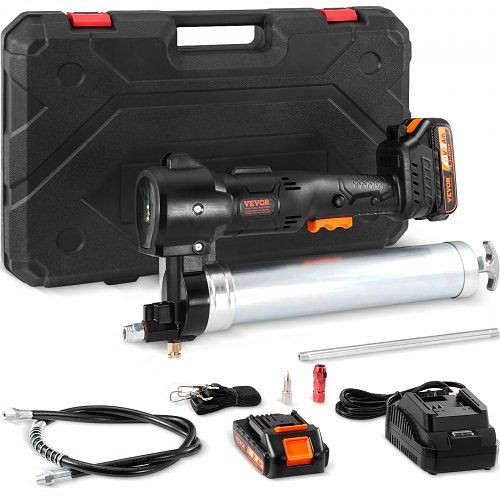 VEVOR 20V Akku Fettpresse 500g 10.000PSI Arbeitsdruck Elektrisch 125g/min Ölfördermenge inkl. 2x 2.0Ah Akkus, Φ9x990mm Schlauch, WSHYQZJDC20VUU0L4V2