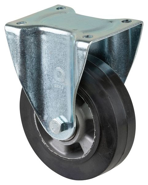 BS Rollen Schwerlastrolle, Bockrolle, Rad-Breite 50 mm, Rad-Ø 160 mm, Tragfähigkeit 300 kg, Elastik-Reifen schwarz, Aluminium, Kugellager, L610.B80.160