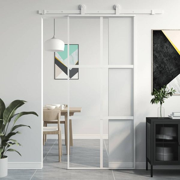 vidaXL Schiebetür Weiß 90x205 cm Hartglas und Aluminium, 155217