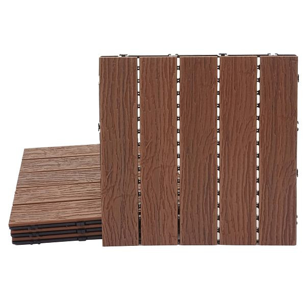 Mendler WPC Bodenfliese HWC-E19, Holzoptik Balkon/Terrasse, 3D-Struktur linear, dunkelbraun, 4x je 50x50cm = 1qm, 76703