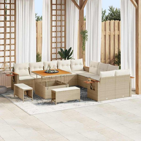 vidaXL Garten-Sofa-Set 13-teilig Beige und Creme 100 x 100 x 71 cm, 3363226