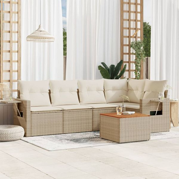 vidaXL 6-teilig Garten-Sofagarnitur mit Kissen Beige Poly Rattan, 3256884