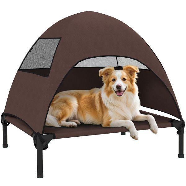 PawHut Hundeliege Outdoor mit Dach, Erhöhtes Hundebett für Mittelgroße Hunde, 76 x 61 x 71cm, Kaffee, D04-303V00CF
