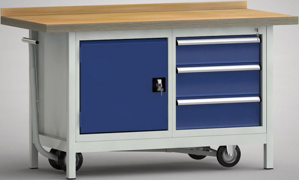 KLW Standard - Werkbank, fahrbar 1500 x 700 x 840 mm L x T x H, links Tür, rechts 150EA/2x175EA, WS732N-1500M40-E7016