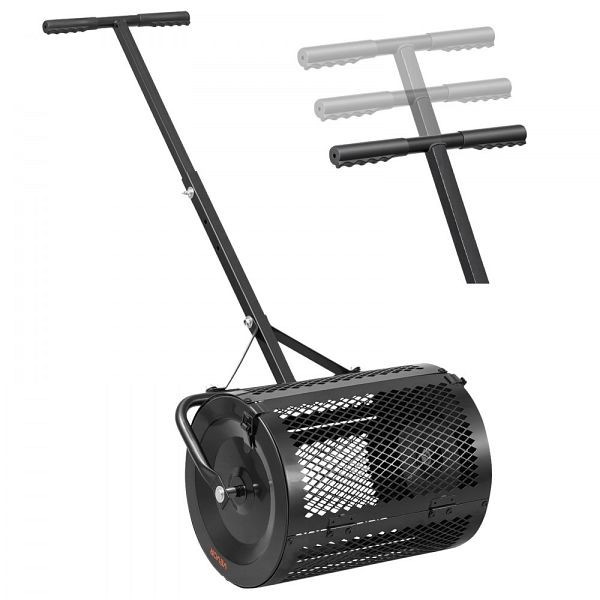 VEVOR Kompoststreuer 34 L, 42 cm, T-förmiger Griff, 3-fach Höhenverstellbar, Stahl-Kompostrolle, Miststreuer, Schwarz, GTSBJHSFMTCGW6C4X001V0