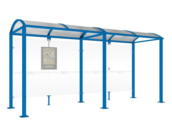 Procity Wartehalle Vierkantrohr - Ohne Seitenverkleidungen, Farbe RAL 5010, Maße: Breite 5000 x Höhe 2560 x Tiefe 1600 mm, 529209.5010