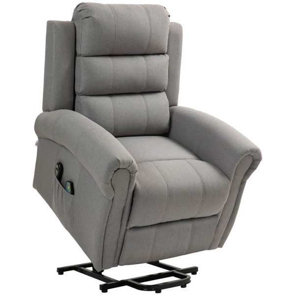 HOMCOM Relaxsessel mit Aufstehhilfe, 8 Massagepunkte, beheizbare Rückenlehne, Leinenoptik, Grau, 700-095V90LG