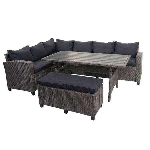 Mendler Poly Rattan Garnitur HWC-E96, Garten-/Lounge-Set Sitzgruppe, Spun Poly halbrundes Rattan, grau, Kissen anthrazit, 76200+76201