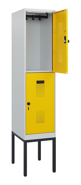 C+P Doppelstock-Spind Evolo PLUS, Gestell, 2 Fächer, 1950x400x500mm, 7035/1023, Drehriegel, 0493305-12 S10001
