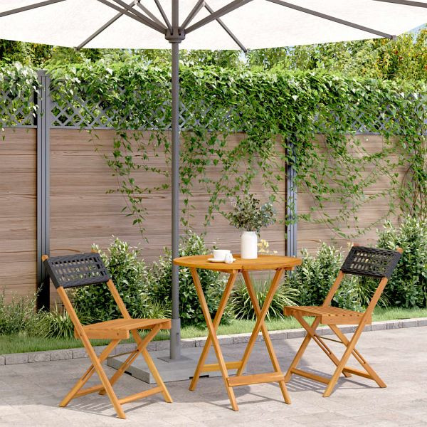 vidaXL 3-teilig Bistro-Set Schwarz Poly Rattan und Massivholz, 3281838
