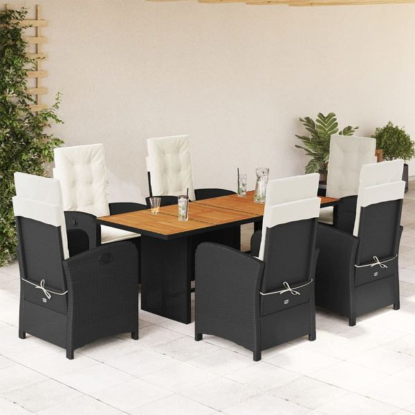 vidaXL 7-tlg. Garten-Essgruppe mit Kissen Schwarz Poly Rattan, 3212272