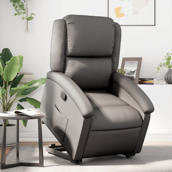 vidaXL Relaxsessel mit Aufstehhilfe Grau Echtleder, 3204265