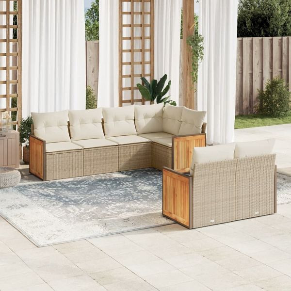 vidaXL 7-teilig Garten-Sofagarnitur mit Kissen Beige Poly Rattan, 3260224