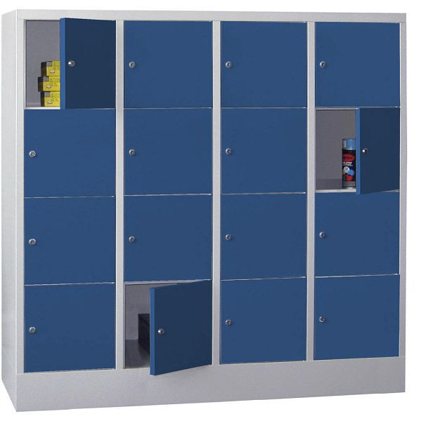 Deskin Schließfachschrank CLASSIC mit glatten Türen, Korpus lichtgrau, Türen enzianblau, H 1518 x B 1600 x T 500 mm, 264172