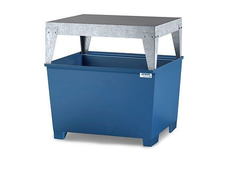 DENIOS Auffangwanne classic-line aus Stahl für 1 IBC, blau lackiert, Abfüllbock, 273865