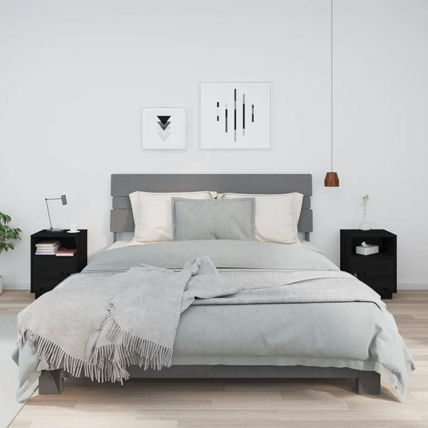 vidaXL Nachttische 2 Stück Schwarz 40x34x55 cm Massivholz Kiefer, 818324