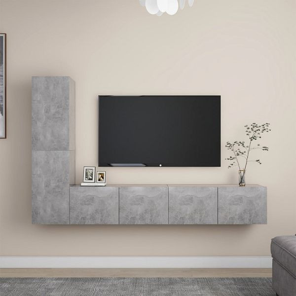 vidaXL 4-teilig TV-Schrank-Set Betongrau Holzwerkstoff, 3079094