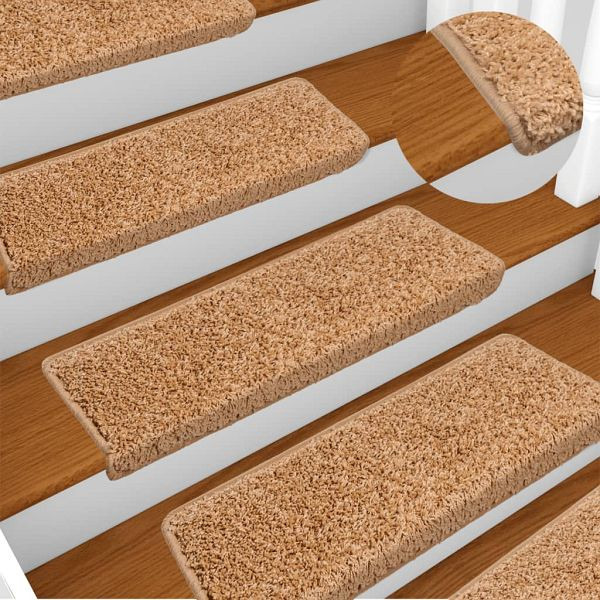 vidaXL Teppich-Treppenstufen 15 Stück 65x21x4 cm Beige, 134577