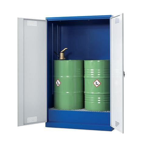 DENIOS Fass-Schrank Drum-Store CS 150, mit Flügeltüren inkl. Bodenwanne und Gitterrost, 201952