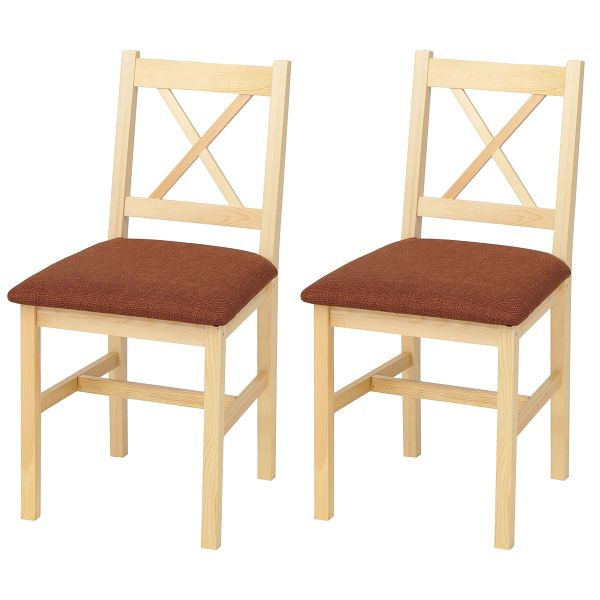Mendler 2er-Set Esszimmerstuhl HWC-F77, Lehnstuhl Küchenstuhl Stuhl, Massiv-Holz Stoff Landhaus, natur Polster terrakotta, 118609