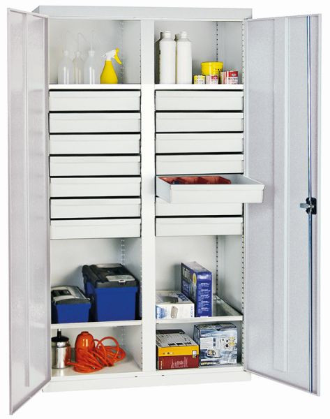 stumpf Werkzeug- und Materialschrank Serie 2000, 7035/7035, 14 Schubladen, Mitteltrennwand, 4 Fachböden, 2004407