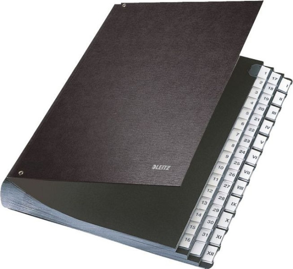 LEITZ 5844 Pultordner 1-31 und I-XII, 44 Fächer, Hartpappe, schwarz, 5844-00-95