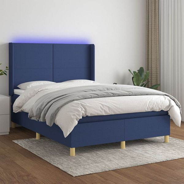 vidaXL Boxspringbett mit Matratze & LED Blau 140x200 cm Stoff, 3138723