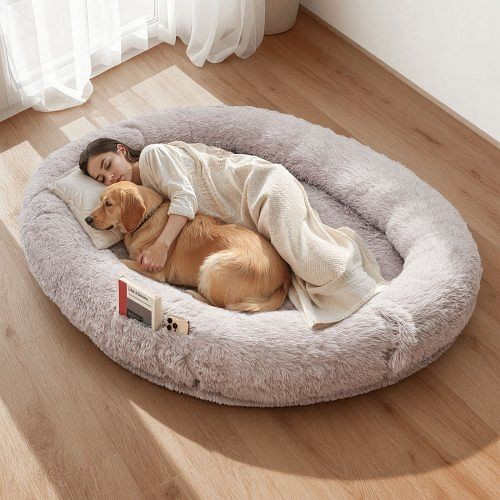 VEVOR Hundebett für Menschen & Hunde, 176x122x24 cm, Memory-Schaum, Seitentasche, waschbarer Bezug, Hochflor, Grau, RLGCHTYXDH72N663J001V0