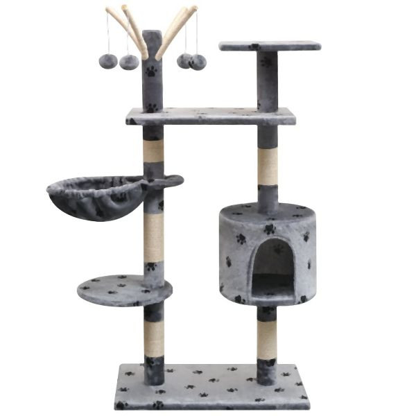 vidaXL Katzen-Kratzbaum 125 cm Grau mit Pfoten-Aufdruck, 170481