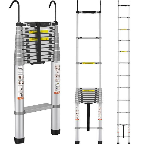 VEVOR 4,59m Teleskopleiter Rutschfester Klappleiter 90x48x8cm Stehleiter mit Arretiersystem, SSLTQL15190KGJVF3V0