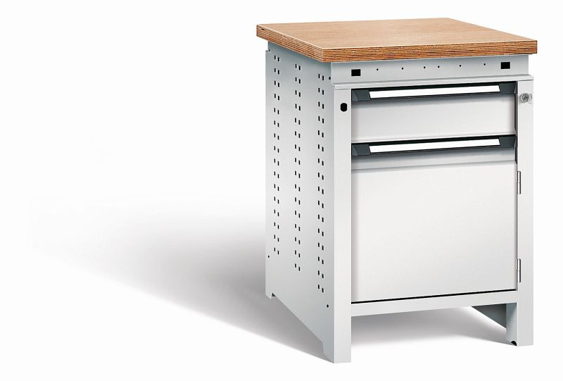 Otto Kind Werkbank Serie function Typ 105, Multiplexplatte 40 mm, bündig, Unterbau mit Zentralverschluss, komplett RAL 7035, 072322117