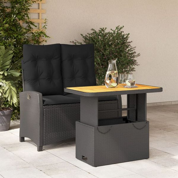 vidaXL 2-teilig Garten-Essgruppe mit Kissen Schwarz Poly Rattan, 3277394