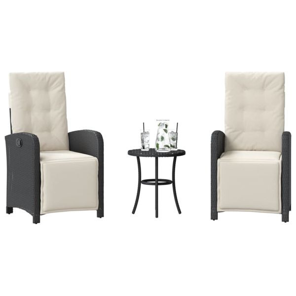 vidaXL 3-tlg. Bistro-Set mit Kissen Schwarz Poly Rattan, 365200