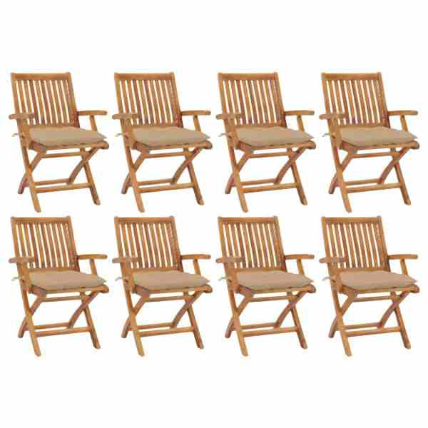 vidaXL Klappbare Gartenstühle mit Kissen 8 Stück Massivholz Teak, 3072795