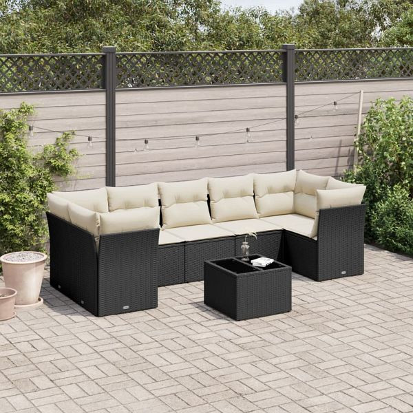 vidaXL 8-teilig Garten-Sofagarnitur mit Kissen Schwarz Poly Rattan, 3249125