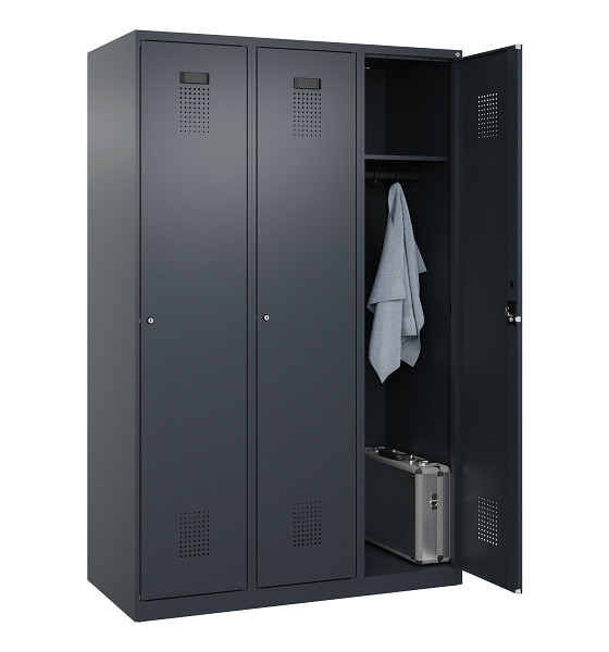 C+P Spind Evolo PLUS, 3 Abteile, 1850x1200x500mm, 7016/7016, Verschluss Zylinderschloss, Ablageböden 3, 049000-32 S10043