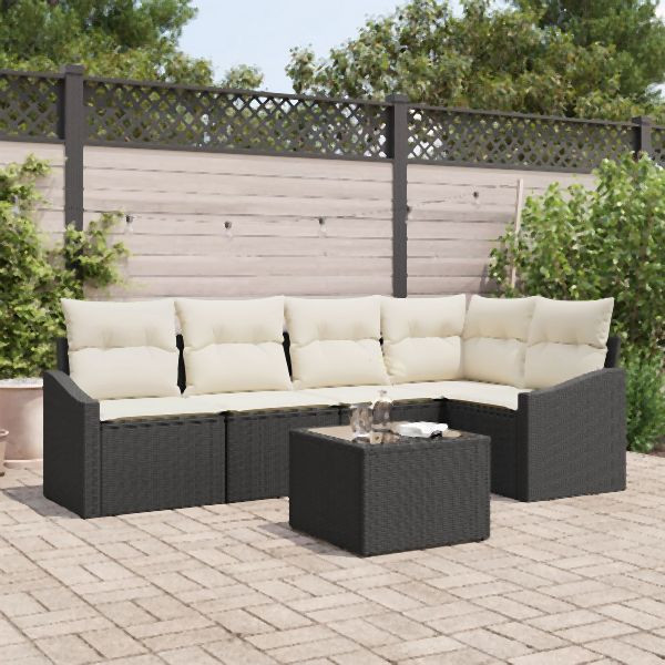 vidaXL Garten Sofa Set Set von 6 Beige, Kaffee PE Rattan, Stahl, Polyester, 3355396