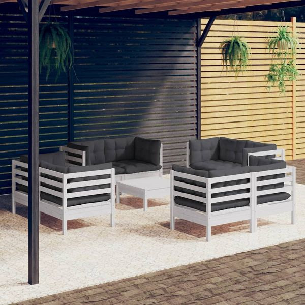 vidaXL 9-teilig Garten-Lounge-Set mit Anthrazit Kissen Kiefernholz, 3096065