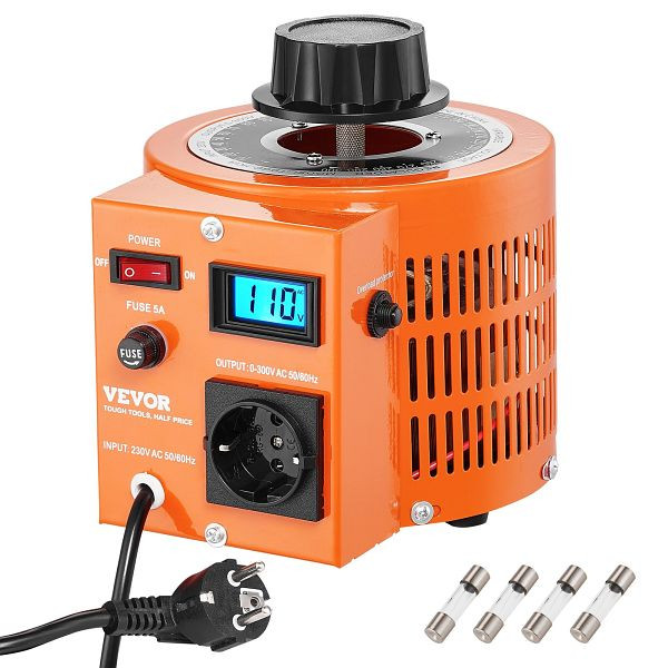 VEVOR 1000VA Spannungswandler, variabel 3,3 Ampere, 230 V Eingang 0-300 V Ausgang, 4 zusätzlichen Sicherungen Thermokontrollschalter, KBBYQYJPS100JW8L0V2