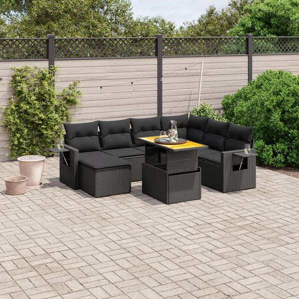 vidaXL 8-teilig Garten-Sofagarnitur mit Kissen Schwarz Poly Rattan, 3271867