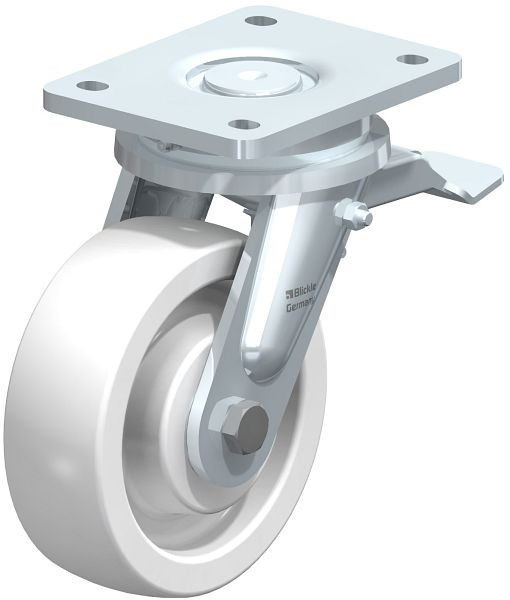 Blickle LO-SPO 150K-ST Stahlgeschweißte Schwerlast-Lenkrolle mit Feststeller, Polyamid, Weiß, 82487