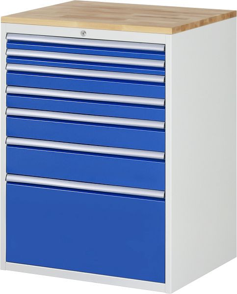 RAU Schubladenschrank Serie 7000, B770 x T650 x H1035mm, Buche-Massiv-Arbeitsplatte, Schubladen: 2xH60, 2xH90, 1xH120, 1xH150, 1xH360 mm, 13-XL7.9A-B.11