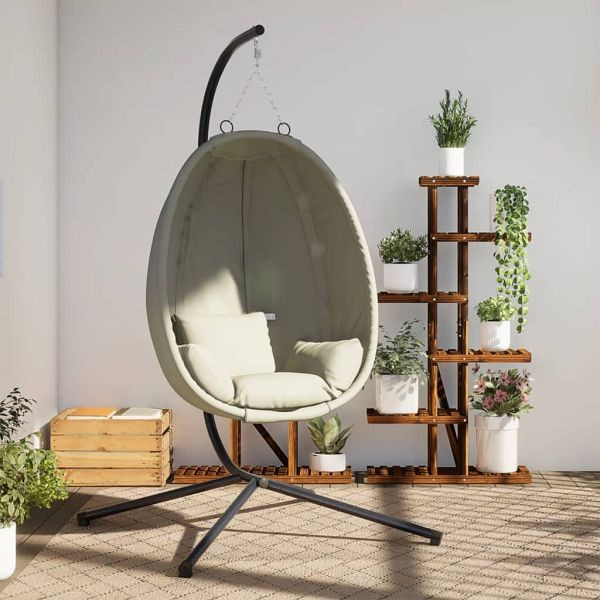 vidaXL Hängesessel Ei-Design mit Ständer Beige Stoff und Stahl, 4007401