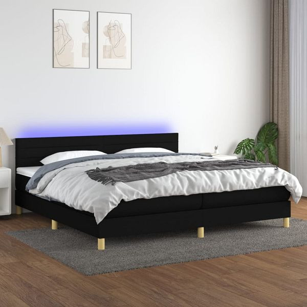 vidaXL Boxspringbett mit Matratze & LED Schwarz 200x200 cm Stoff, 3133823