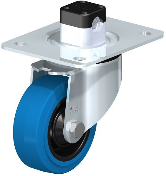 Blickle LK-POEV 100KD-3-CS11-SB Stahlblech-Lenkrolle, schwere Ausführung, mit Anschraubplatte & Zentralfeststeller, Elastik-Vollgummi, Blau, 851039