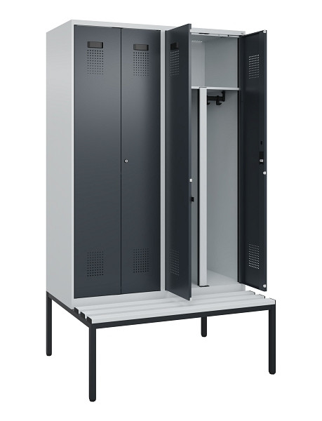 C+P PSA Doppel-Spind Evolo PLUS, Bank, 4 Abteile, 2120x1200x815mm, 7035/7016, Zylinderschloss, Sitzfläche Kunststoff, Sitzbank, 0490527-40P S10093