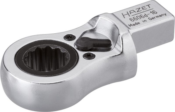 Hazet Einsteck-Ratschen-Ringschlüssel, Einsteck-Vierkant 14 x 18 mm, Außen-Doppel-Sechskant Profil, 16 mm, 6606D-16