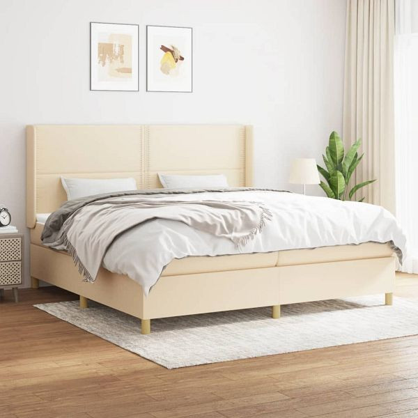 vidaXL Boxspringbett mit Matratze Creme 200x200 cm Stoff, 3131942